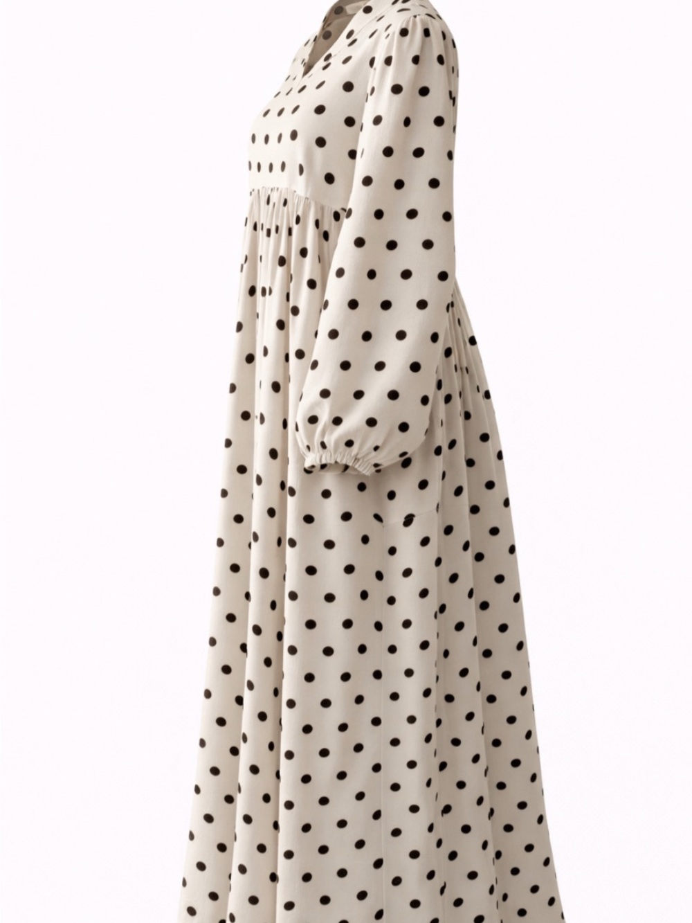 Cream Polka Dot Abaya Maxi Dress Modest Muslim Long Sleeve Islamic Dress